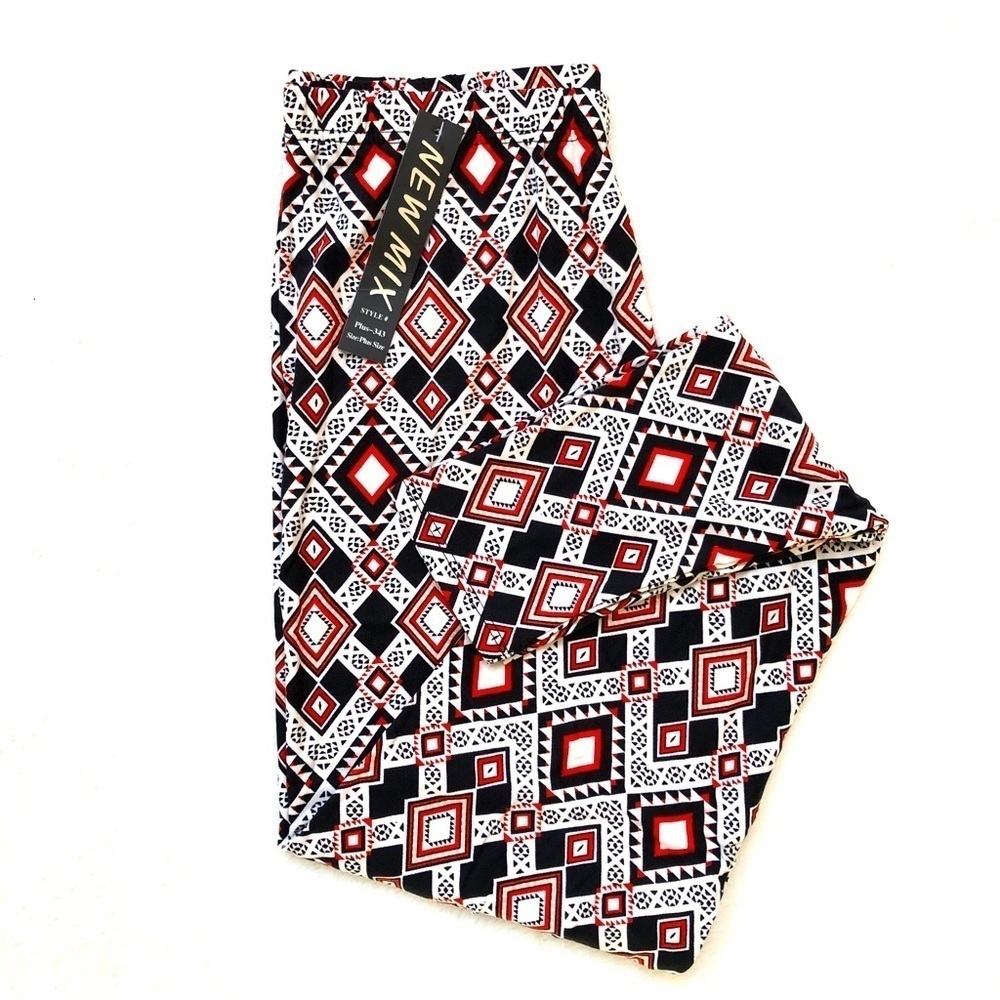 New Mix Printed Red, Black & White Pants Plus Size